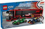 60445 F1 Transporter mit RB20 & AMR24 F1 Rennautos, Lego City, 1086 Teile, ab 8 Jahren