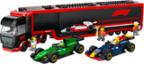 60445 F1 Transporter mit RB20 & AMR24 F1 Rennautos, Lego City, 1086 Teile, ab 8 Jahren