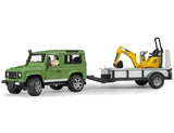 Bruder Land Rover Defender mit Anhänger, CAT und Mann