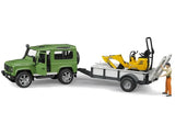 Bruder Land Rover Defender mit Anhänger, CAT und Mann