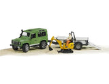 Bruder Land Rover Defender mit Anhänger, CAT und Mann