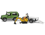 Bruder Land Rover Defender mit Anhänger, CAT und Mann